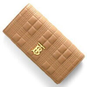 Burberry Lola Quilted Check Long Wallet Camel Brown Beige